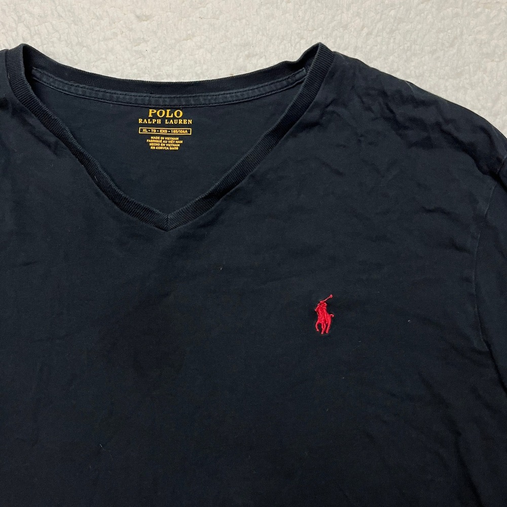 Polo Ralph Lauren T-Shirt‎ Mens XL Black V-Neck Long Sleeve Pony Logo Classic